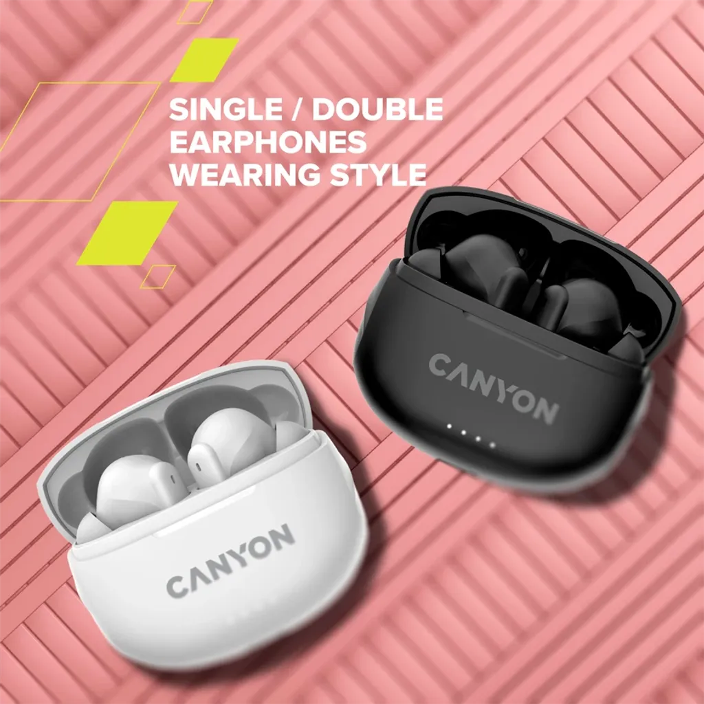 CANYON OnGo-8 TWS bezvadu austiņas, Bluetooth 5.3, ENC, 32 h, melnas