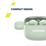CANYON OnGo 9 TWS bezvadu austiņas, Bluetooth 5.4, 30 h, zaļas
