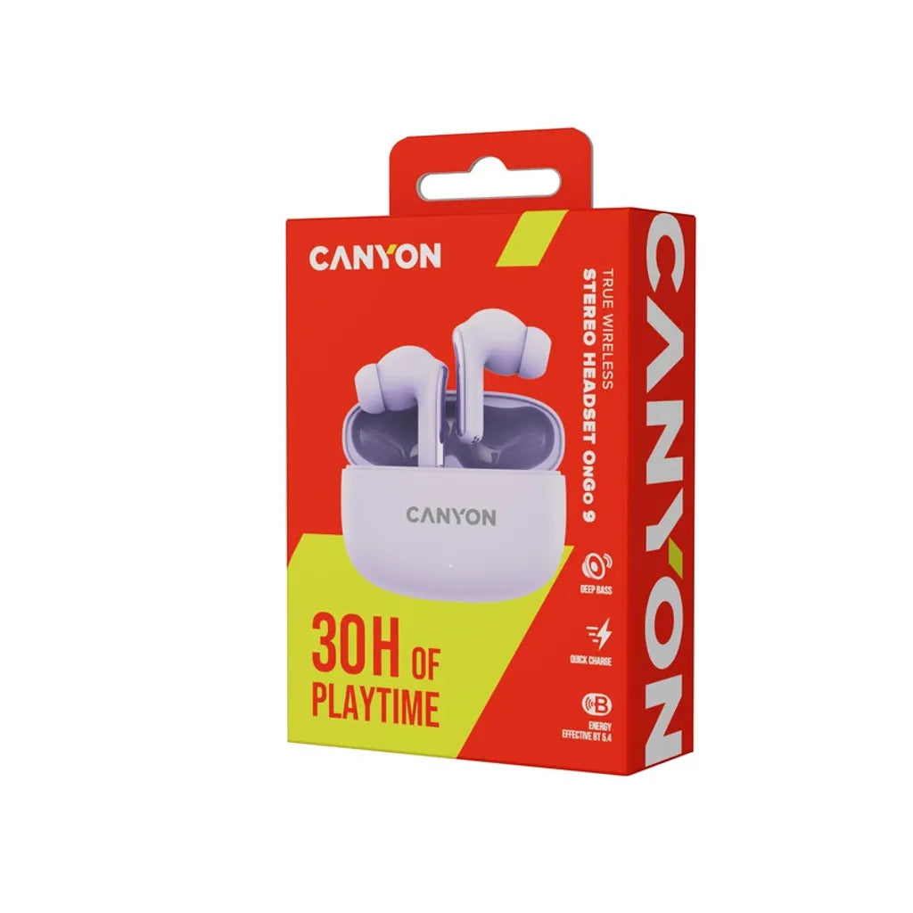 CANYON OnGo 9 TWS bezvadu austiņas, Bluetooth 5.4, 30 h, violetas