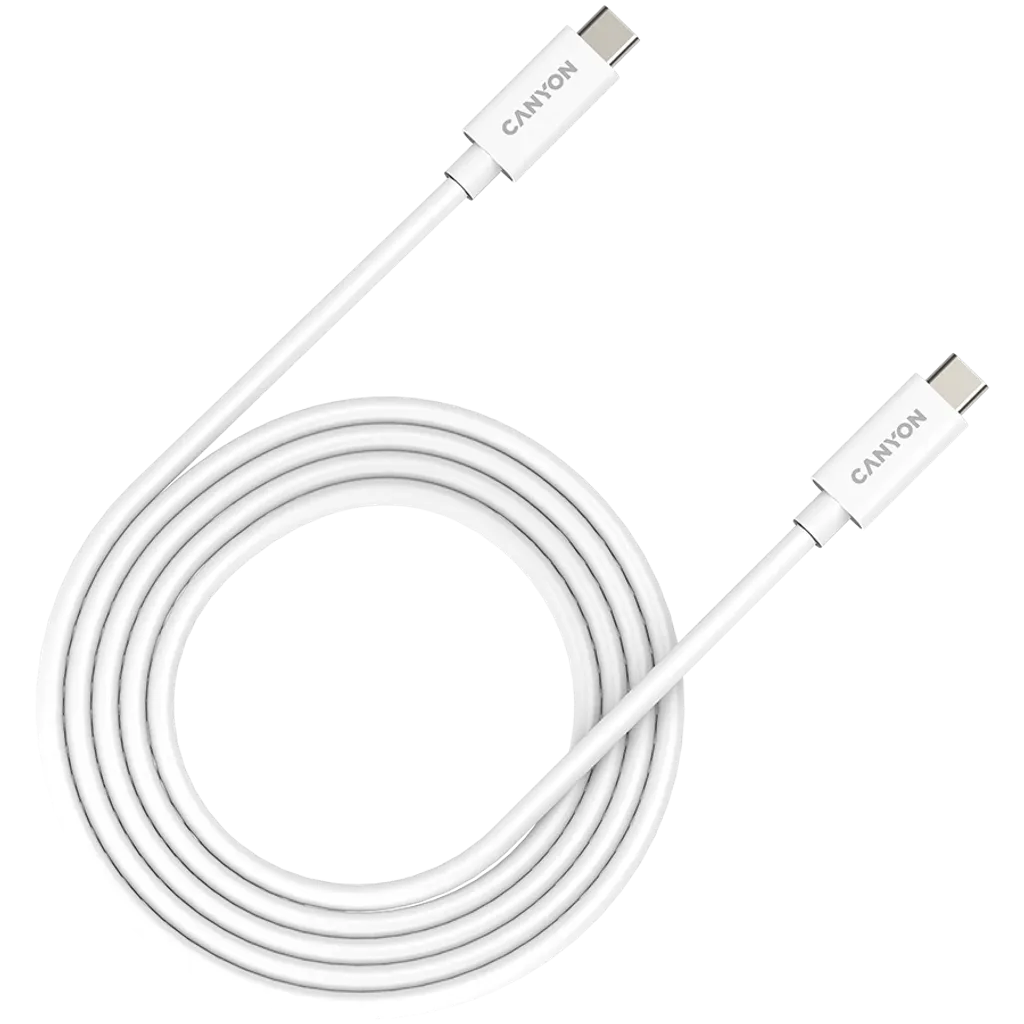 Canyon UC-42 USB-C–USB-C kabelis, 2 m, 240 W, 20 Gbit/s, balts