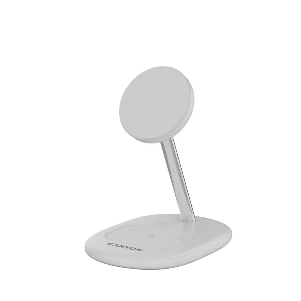 CANYON OnCharge 205 2-in-1 Qi2 magnētiskā uzlādes stacija, 15W, balta