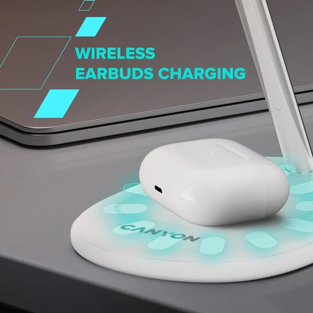 CANYON OnCharge 205 2-in-1 Qi2 magnētiskā uzlādes stacija, 15W, balta