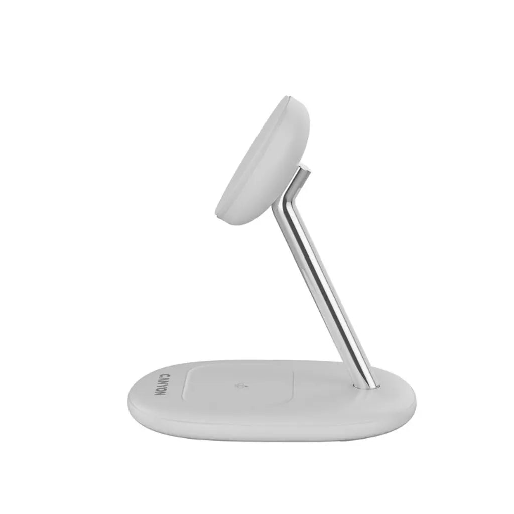 CANYON OnCharge 205 2-in-1 Qi2 magnētiskā uzlādes stacija, 15W, balta