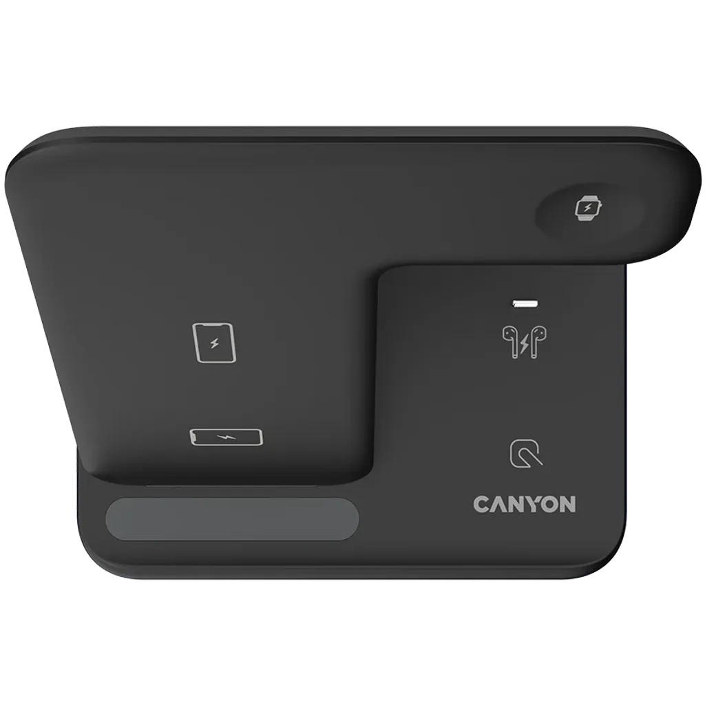CANYON WS-302 3-in-1 Qi bezvadu uzlādes stacija, 15W, melna