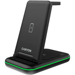 CANYON WS-304 3-in-1 Qi salokāma bezvadu uzlādes stacija, 15W, melna