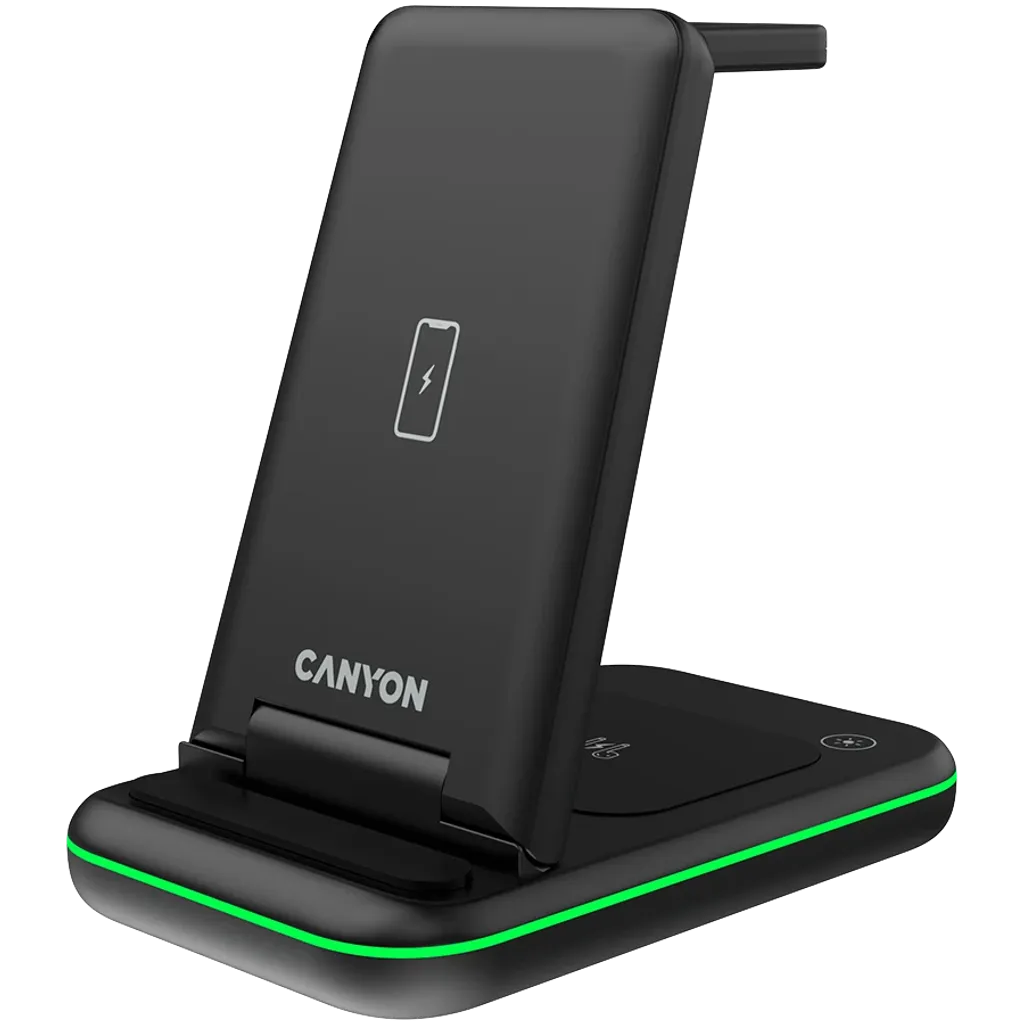 CANYON WS-304 3-in-1 Qi salokāma bezvadu uzlādes stacija, 15W, melna