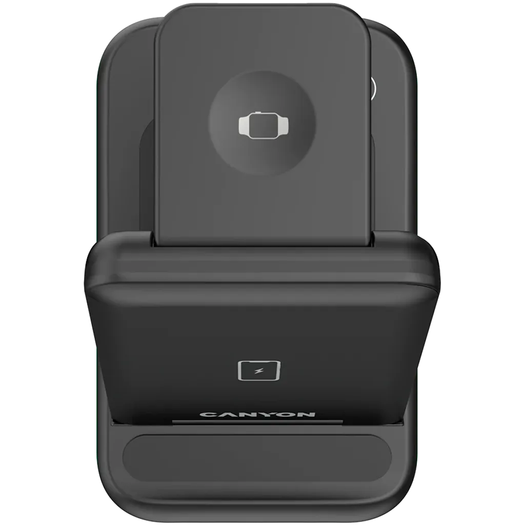 CANYON WS-304 3-in-1 Qi salokāma bezvadu uzlādes stacija, 15W, melna
