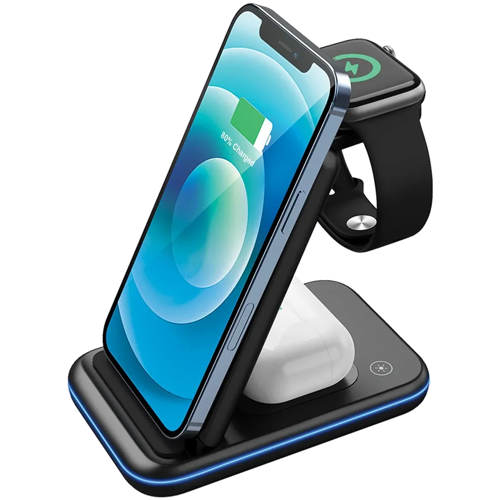 CANYON WS-304 3-in-1 Qi salokāma bezvadu uzlādes stacija, 15W, melna