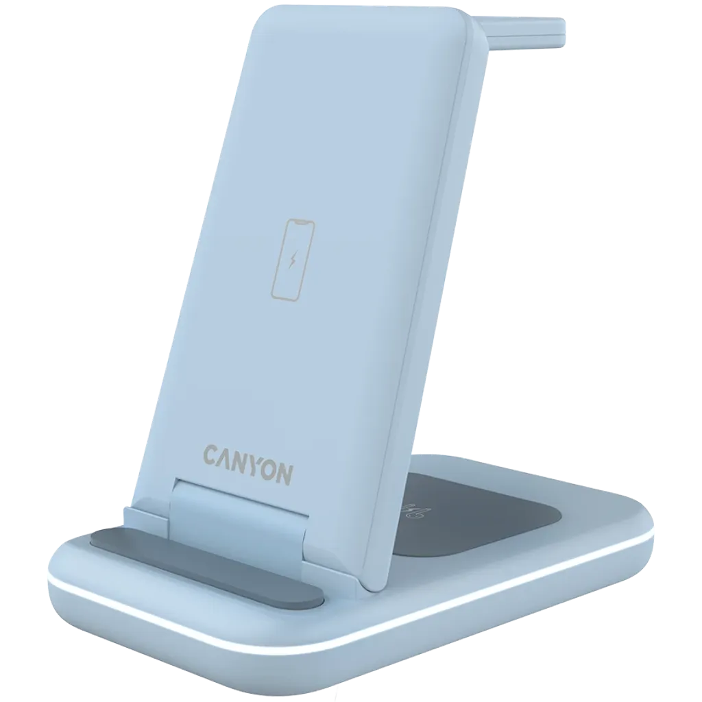 CANYON WS-304 3-in-1 Qi salokāma bezvadu uzlādes stacija, 15W, zila