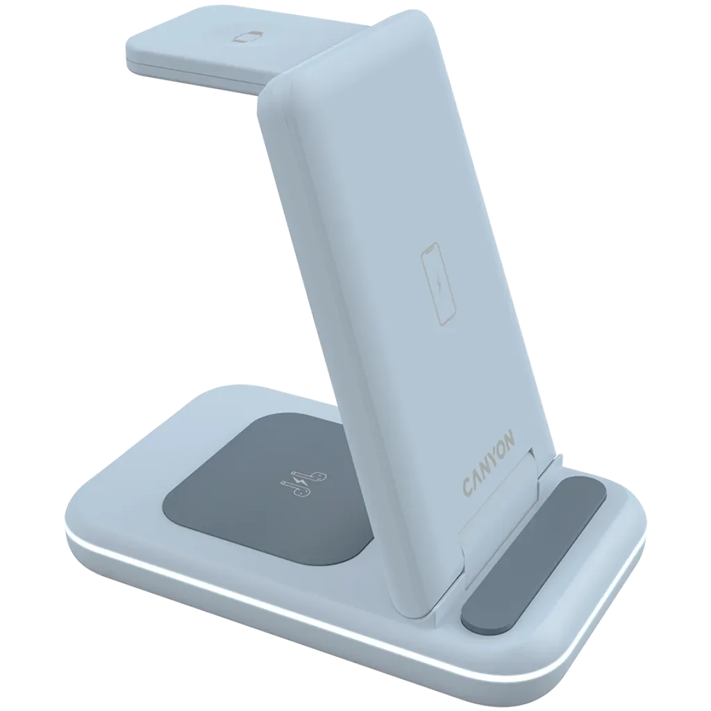 CANYON WS-304 3-in-1 Qi salokāma bezvadu uzlādes stacija, 15W, zila