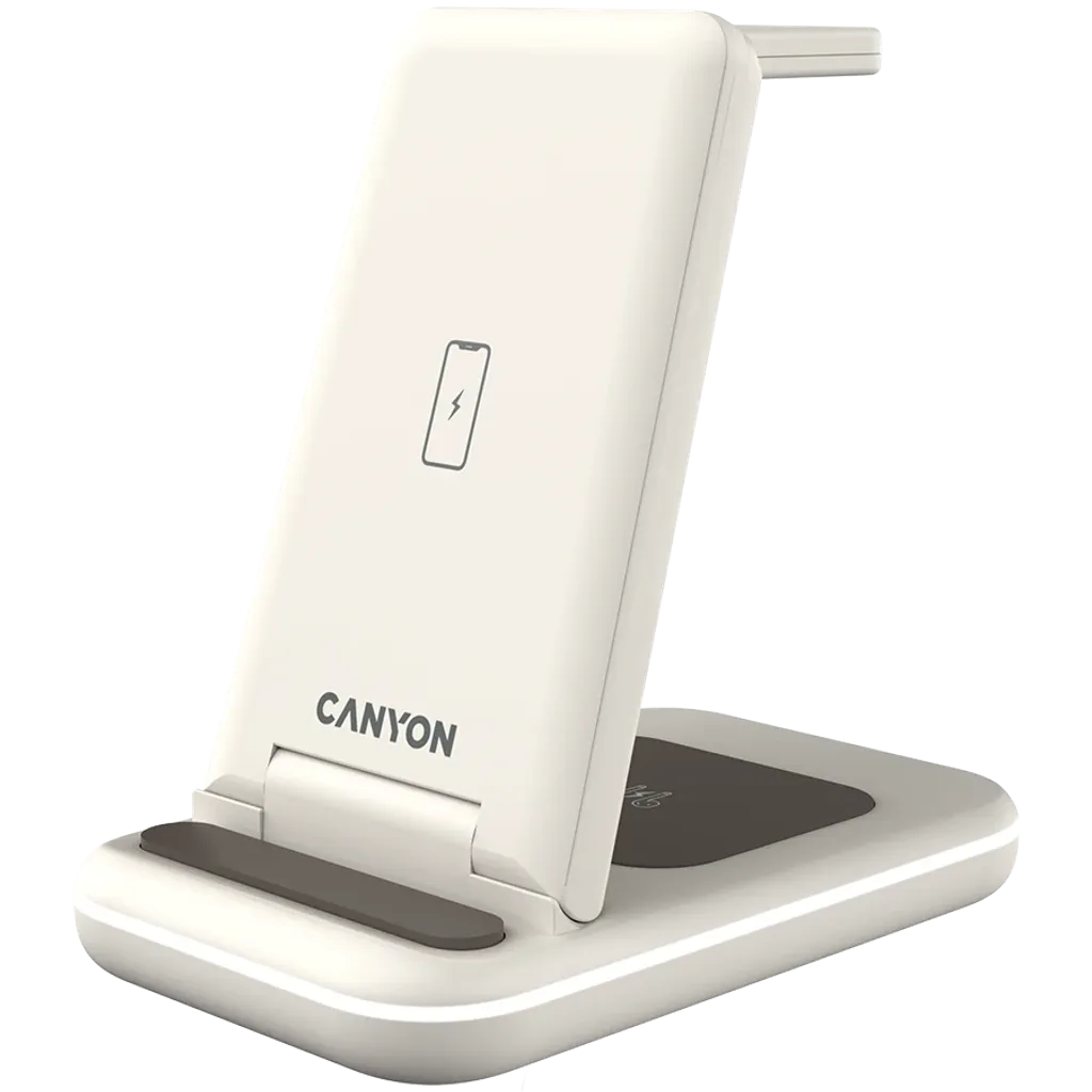 CANYON WS-304 3-in-1 Qi salokāma bezvadu uzlādes stacija, 15W, krēmkrāsa