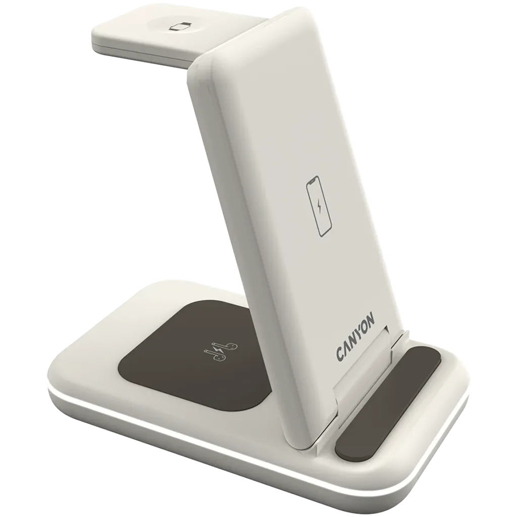 CANYON WS-304 3-in-1 Qi salokāma bezvadu uzlādes stacija, 15W, krēmkrāsa