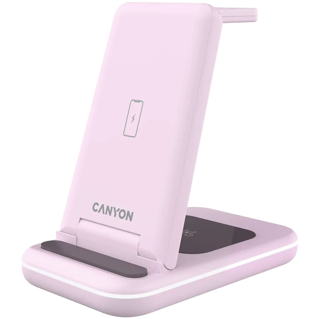 CANYON WS-304 3-in-1 Qi salokāma bezvadu uzlādes stacija, 15W, rozā