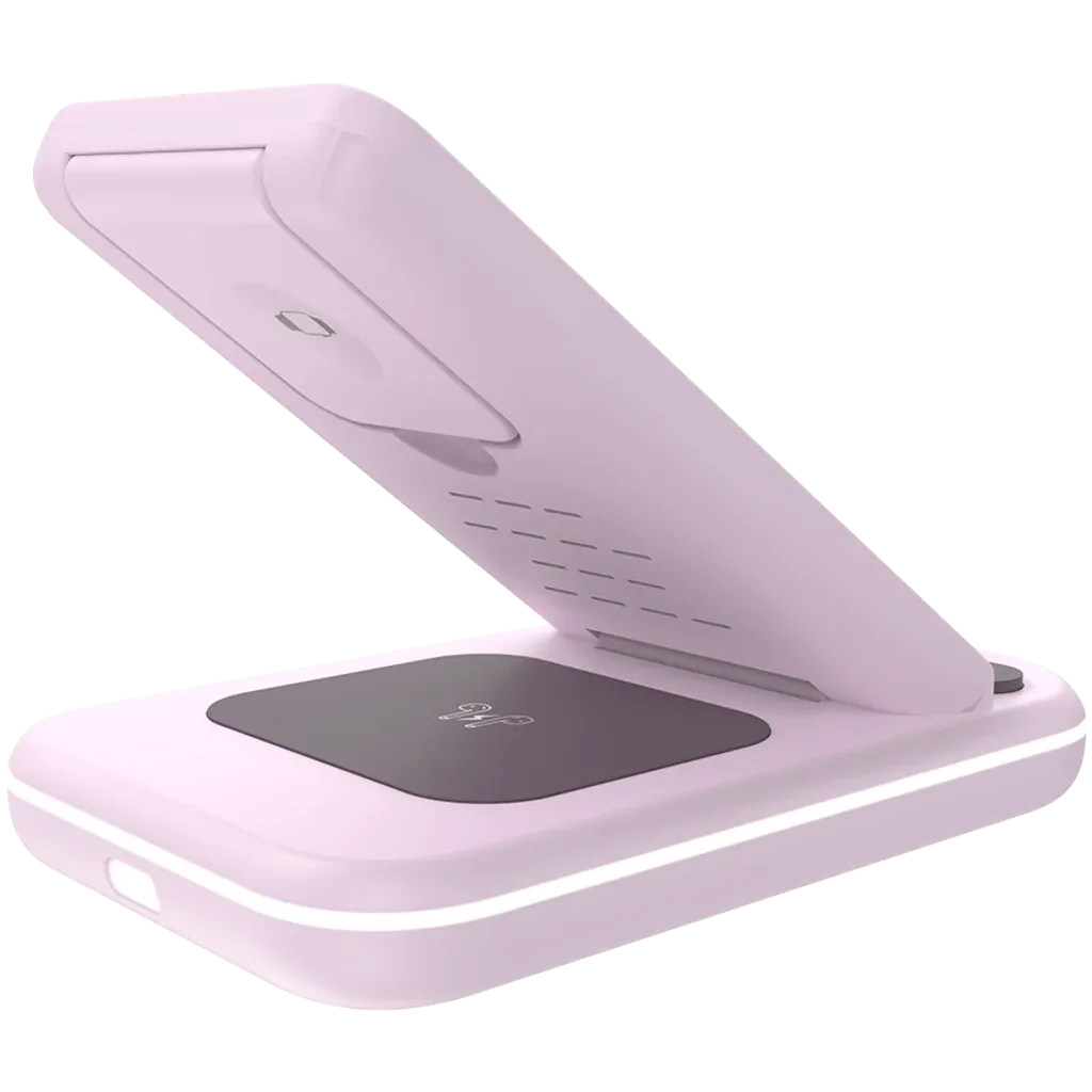 CANYON WS-304 3-in-1 Qi salokāma bezvadu uzlādes stacija, 15W, rozā