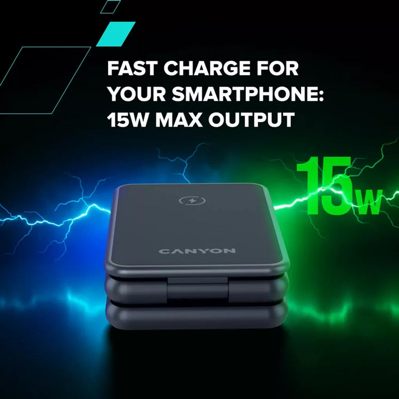 Складное беспроводное зарядное устройство CANYON OnCharge 309 15 Вт 3 в 1, металл