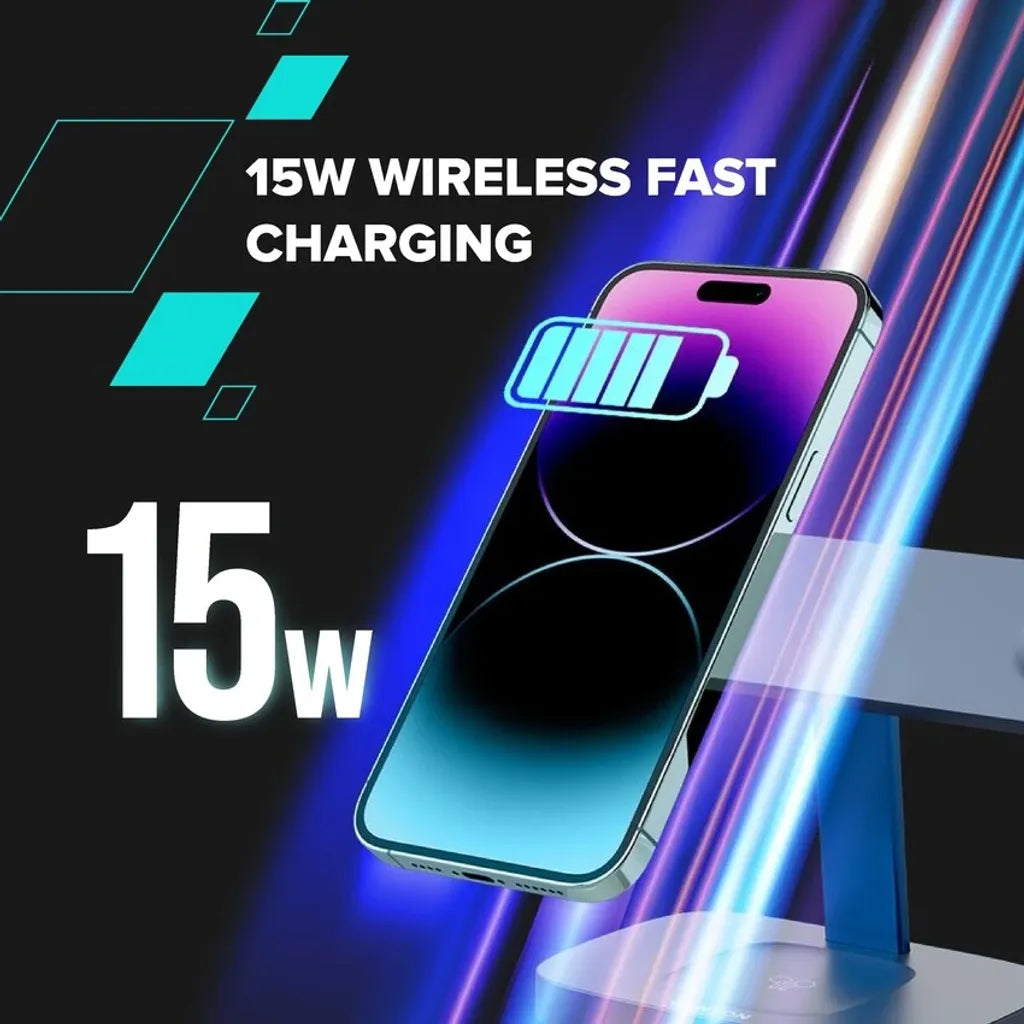 CANYON Hexagon WCS-310 3-in-1 Qi magnētiskā uzlādes stacija, 15W, zila/pelēka