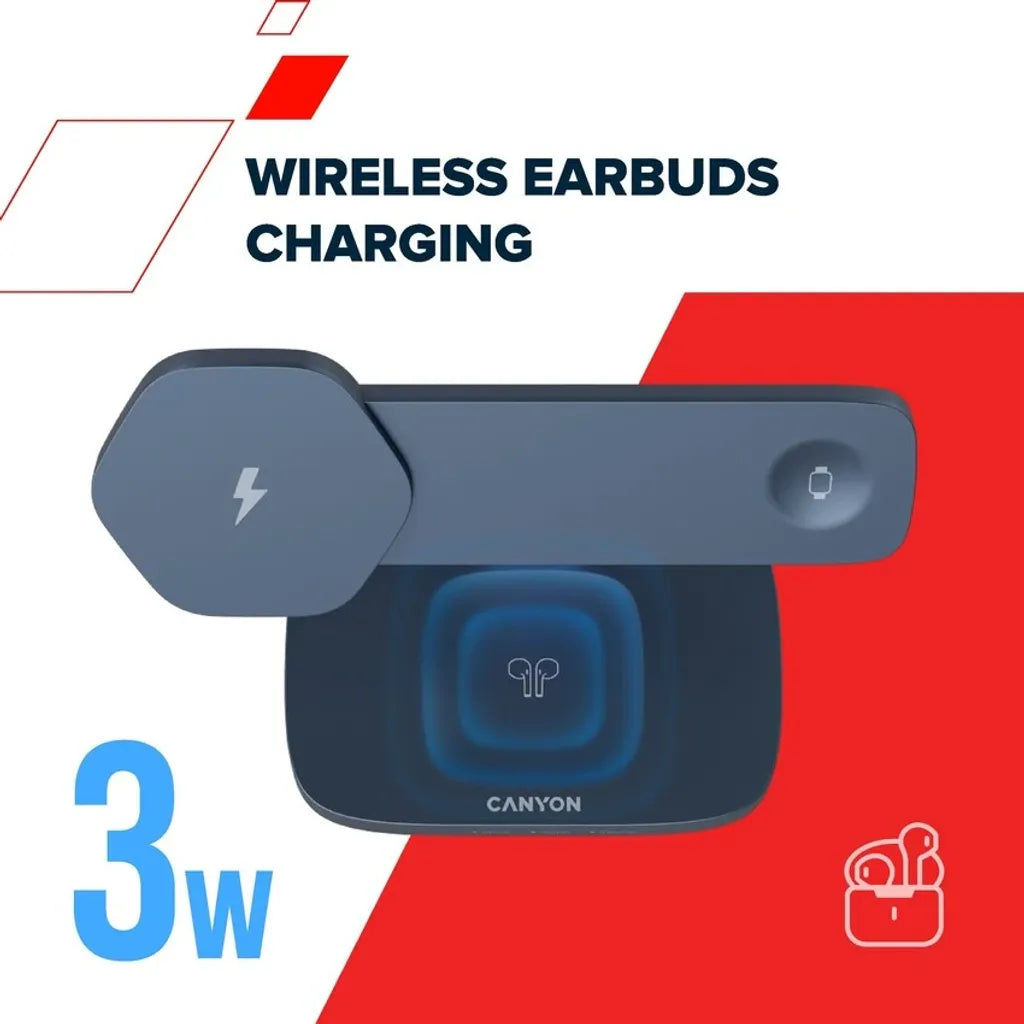 CANYON Hexagon WCS-310 3-in-1 Qi magnētiskā uzlādes stacija, 15W, zila/pelēka