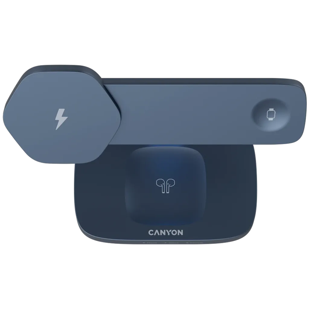 CANYON Hexagon WCS-310 3-in-1 Qi magnētiskā uzlādes stacija, 15W, zila/pelēka