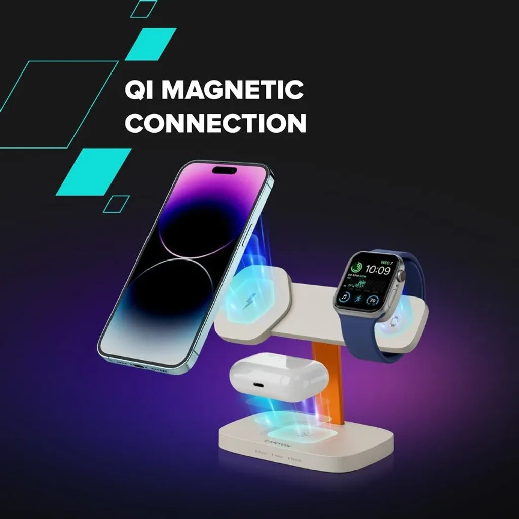 CANYON Hexagon WCS-310 3-in-1 Qi magnētiskā uzlādes stacija, 15W, zila/pelēka