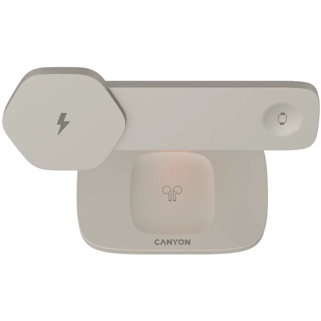 CANYON Hexagon WCS-310 3-in-1 Qi magnētiskā uzlādes stacija, 15W, pelēka/oranža