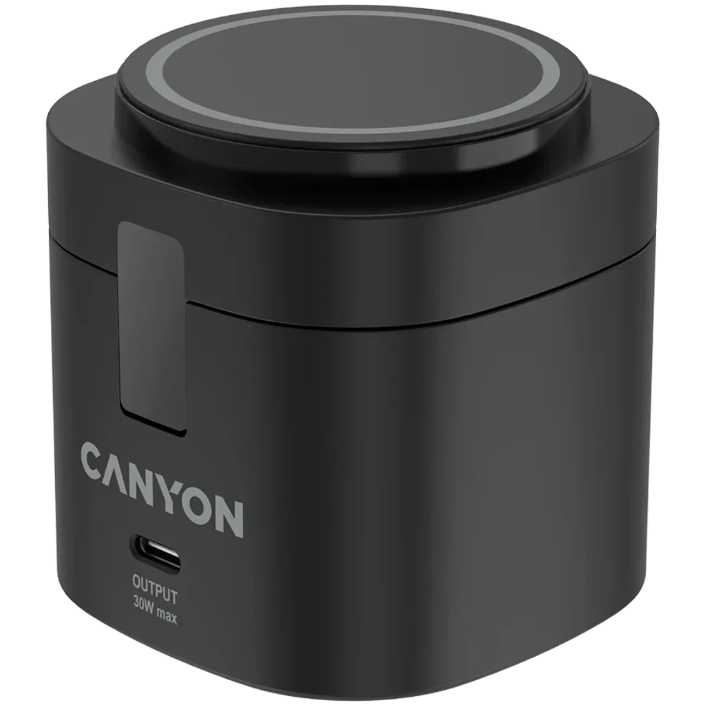 CANYON OnCharge 405 4-in-1 Qi2 magnētiskā uzlādes stacija, 15W, melna
