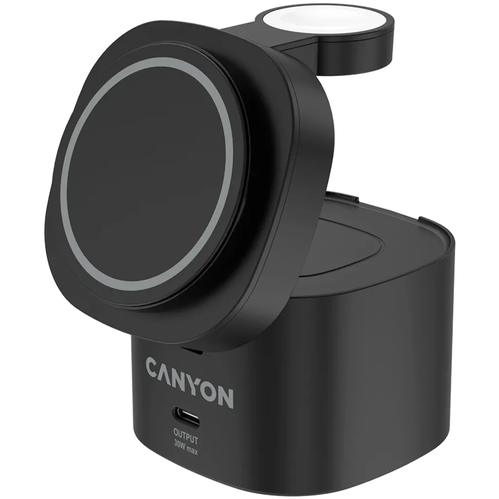 CANYON OnCharge 405 4-in-1 Qi2 magnētiskā uzlādes stacija, 15W, melna