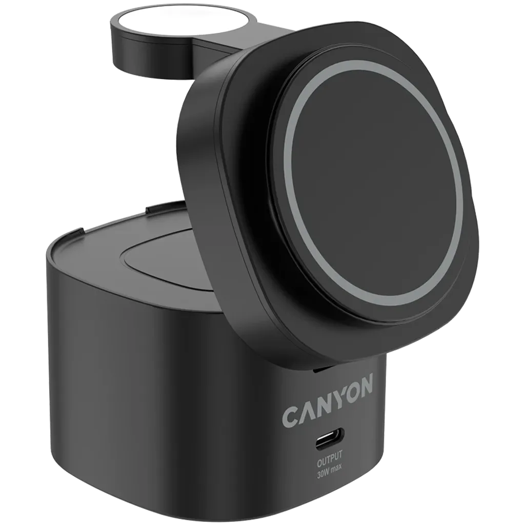 CANYON OnCharge 405 4-in-1 Qi2 magnētiskā uzlādes stacija, 15W, melna