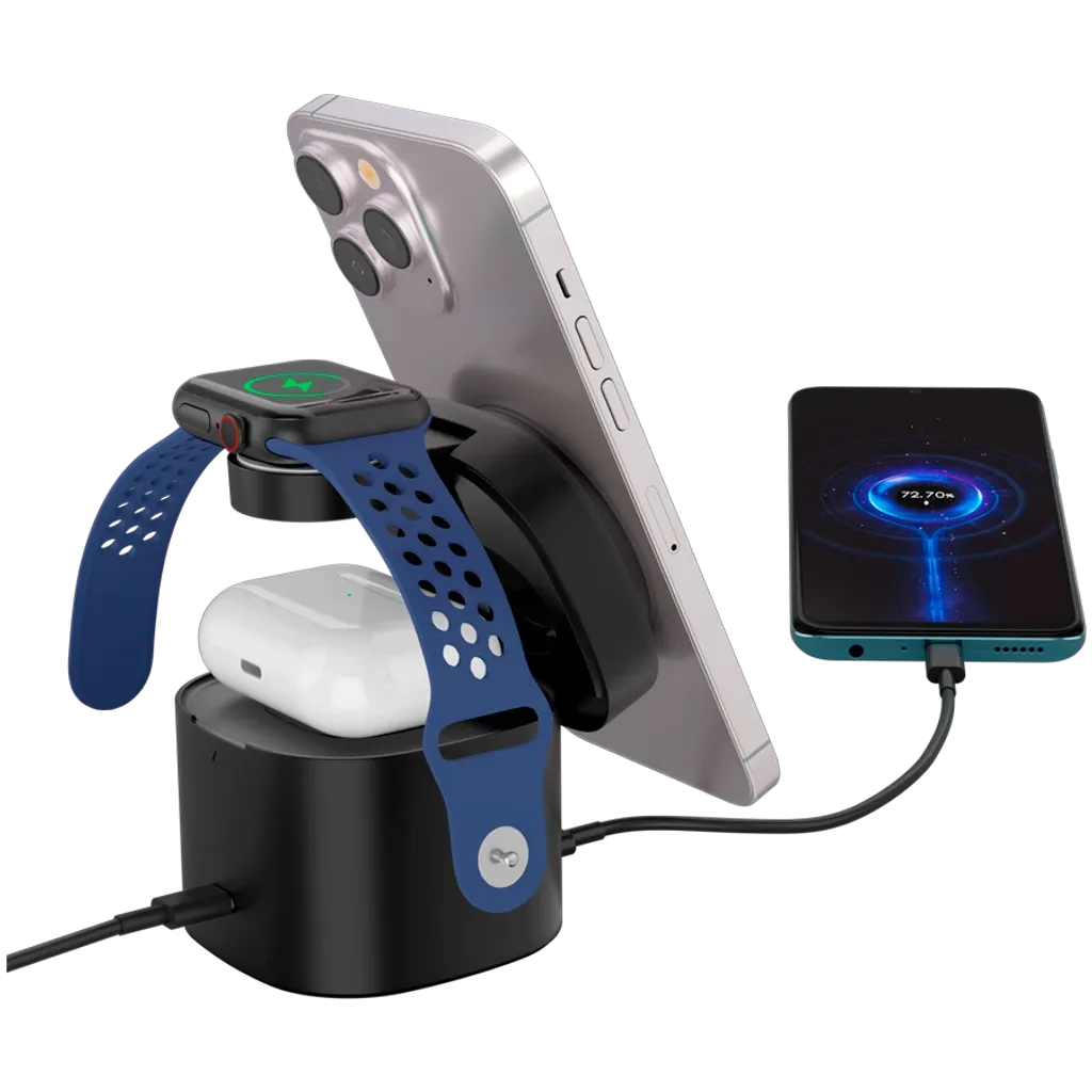 CANYON OnCharge 405 4-in-1 Qi2 magnētiskā uzlādes stacija, 15W, melna