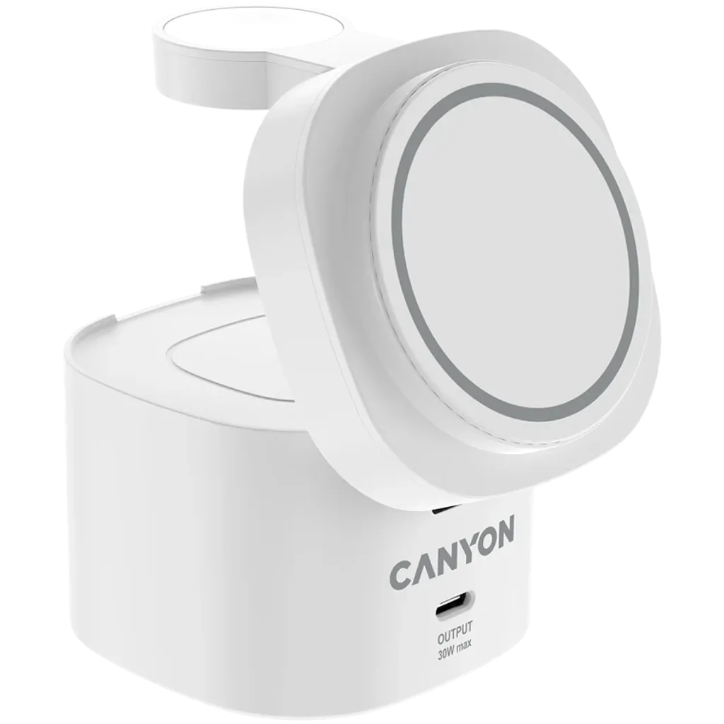 CANYON OnCharge 405 4-in-1 Qi2 magnētiskā uzlādes stacija, 15W, balta