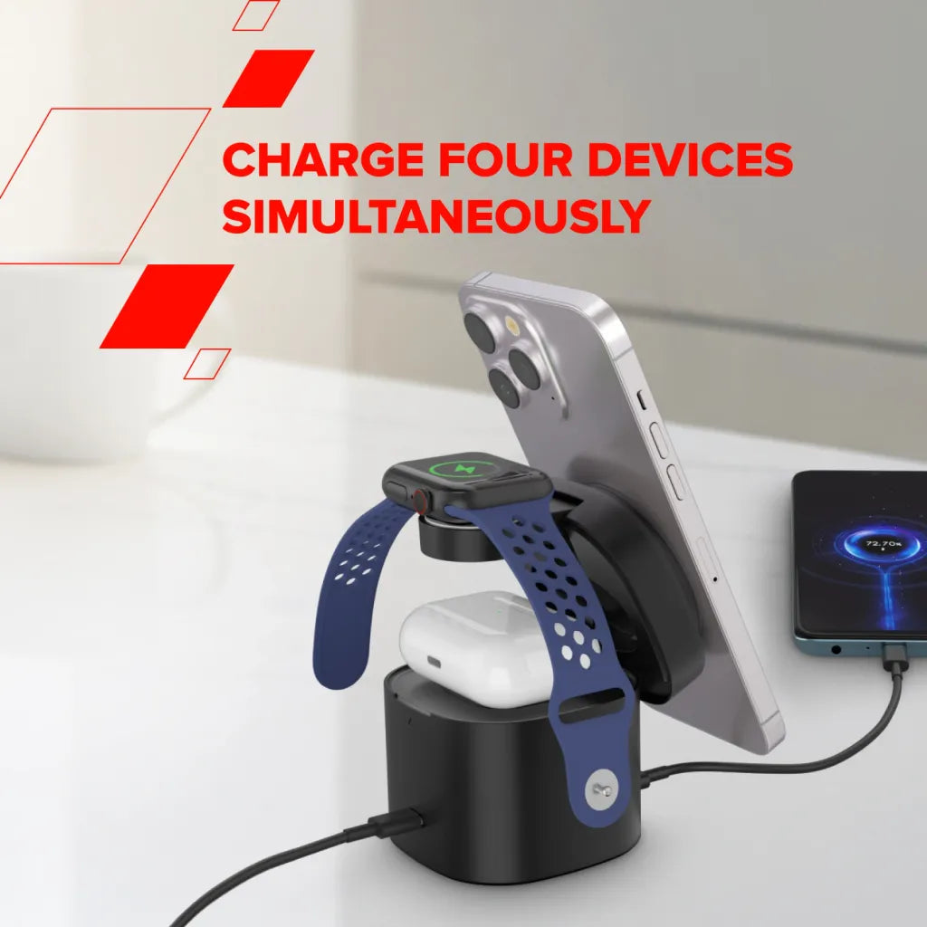 CANYON OnCharge 405 4-in-1 Qi2 magnētiskā uzlādes stacija, 15W, balta