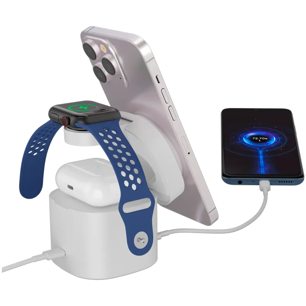CANYON OnCharge 405 4-in-1 Qi2 magnētiskā uzlādes stacija, 15W, balta