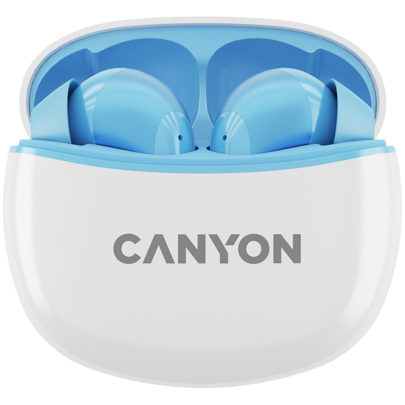 CANYON TWS-5 bezvadu Bluetooth 5.3 stereo austiņas ar iebūvētu mikrofonu un USB-C uzlādes kārbu, zilas