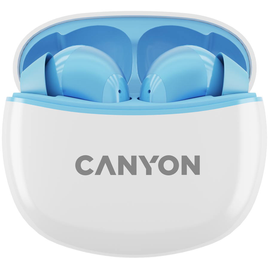 CANYON TWS-5 bezvadu Bluetooth 5.3 stereo austiņas ar iebūvētu mikrofonu un USB-C uzlādes kārbu, zilas