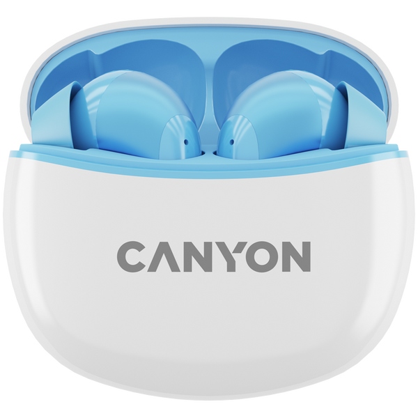 CANYON TWS-5 bezvadu Bluetooth 5.3 stereo austiņas ar iebūvētu mikrofonu un USB-C uzlādes kārbu, zilas