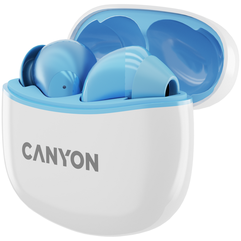 CANYON TWS-5 bezvadu Bluetooth 5.3 stereo austiņas ar iebūvētu mikrofonu un USB-C uzlādes kārbu, zilas