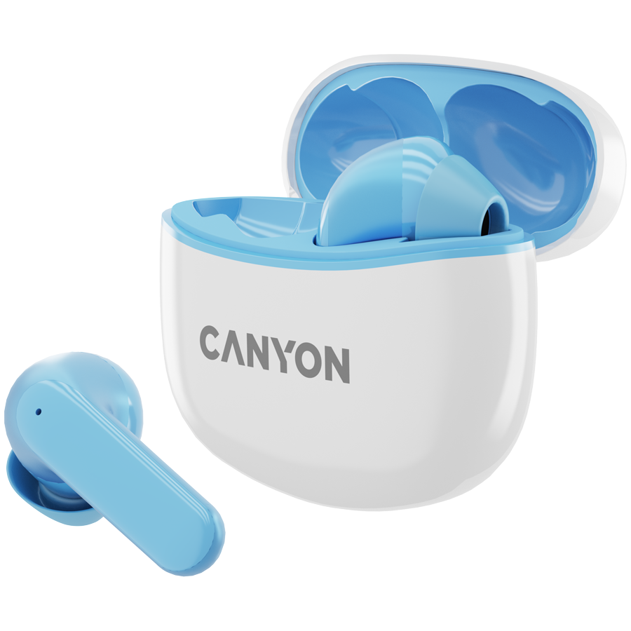 CANYON TWS-5 bezvadu Bluetooth 5.3 stereo austiņas ar iebūvētu mikrofonu un USB-C uzlādes kārbu, zilas