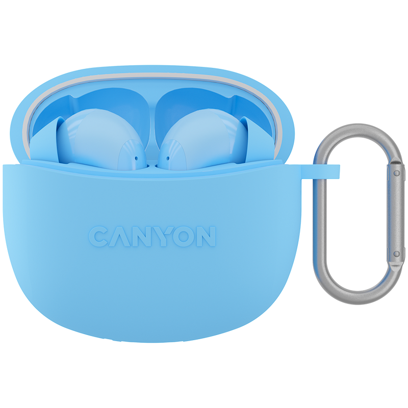 CANYON TWS-5 bezvadu Bluetooth 5.3 stereo austiņas ar iebūvētu mikrofonu un USB-C uzlādes kārbu, zilas
