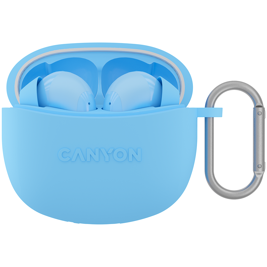 CANYON TWS-5 bezvadu Bluetooth 5.3 stereo austiņas ar iebūvētu mikrofonu un USB-C uzlādes kārbu, zilas