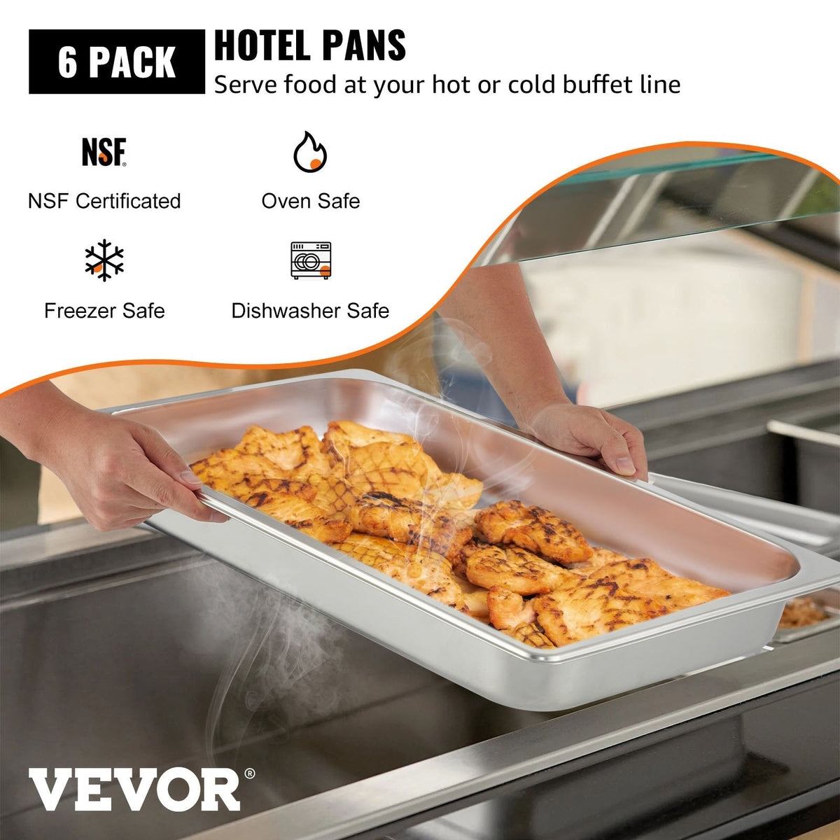 VEVOR 6 gab. Tvaika galda trauki, 8.5 L, nerūsējošais tērauds, 530 x 325 x 66 mm