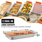 VEVOR 6 gab. Tvaika galda trauki, 8.5 L, nerūsējošais tērauds, 530 x 325 x 66 mm