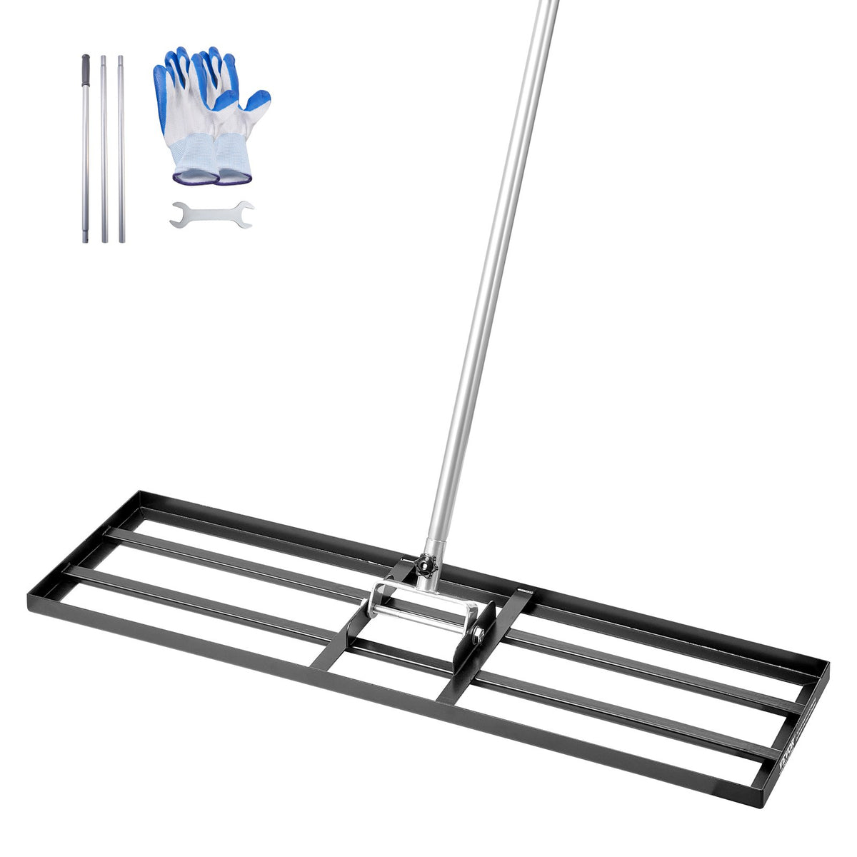 VEVOR zāliena līdzināšanas grābeklis ar 213 cm rokturi, 91,4 × 25,4 cm zemes plāksni, rūsas izturīgs oglekļa tērauda augsnes līdzinātājs ar 3 regulējamiem augstumiem, zāliena līdzināšanas instruments pagalmam un golfa laukumiem