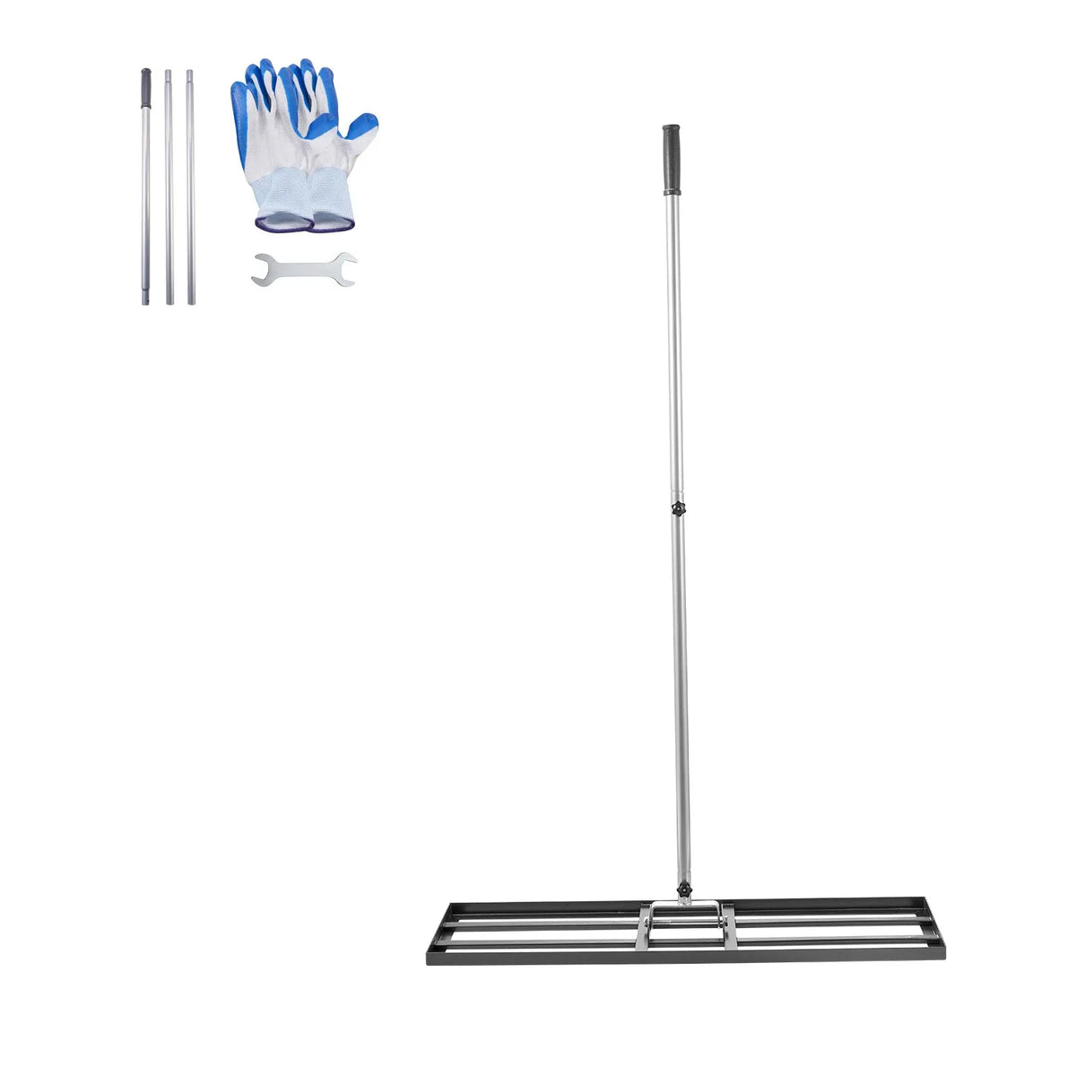 VEVOR zāliena līdzināšanas grābeklis ar 213 cm rokturi, 91,4 × 25,4 cm zemes plāksni, rūsas izturīgs oglekļa tērauda augsnes līdzinātājs ar 3 regulējamiem augstumiem, zāliena līdzināšanas instruments pagalmam un golfa laukumiem