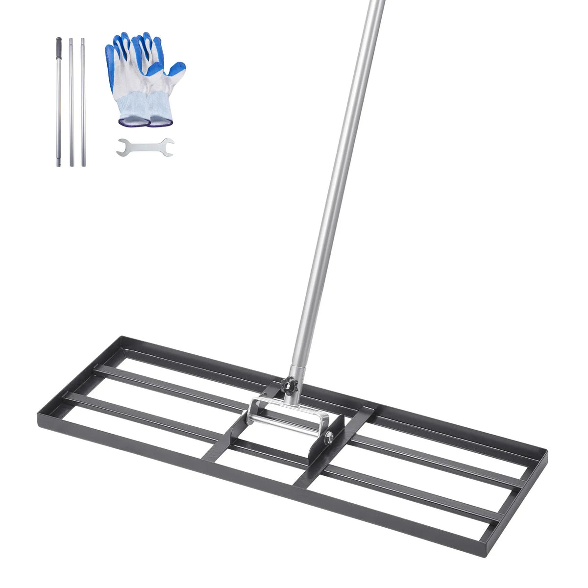 VEVOR zāliena izlīdzināšanas grābeklis ar 213 cm rokturi, 762 × 254 mm zemes plāksne, pret rūsu noturīgs oglekļa tērauda augsnes izlīdzināšanas instruments ar 3 augstuma regulēšanas līmeņiem, zālienam, pagalmam un golfa laukumiem
