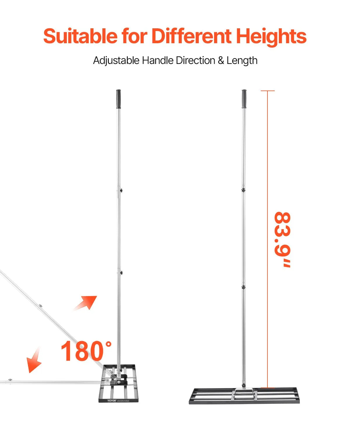 VEVOR zāliena izlīdzināšanas grābeklis ar 213 cm rokturi, 762 × 254 mm zemes plāksne, pret rūsu noturīgs oglekļa tērauda augsnes izlīdzināšanas instruments ar 3 augstuma regulēšanas līmeņiem, zālienam, pagalmam un golfa laukumiem