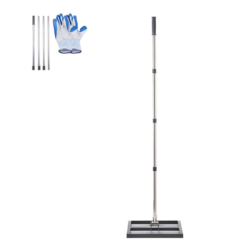 VEVOR zāliena līdzināšanas grābeklis ar 161 cm regulējamu rokturi, 43,2 × 25,4 cm zemes plāksni, izturīgs un rūsas izturīgs metāla augsnes līdzinātājs, zāliena līdzināšanas instruments pagalmam un golfa laukumiem