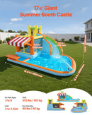 VEVOR piepūšamā lēkāšanas pils ar ūdens slidkalniņu, 4540 × 3900 × 2380 mm piepūšamā atrakcija ar lēkšanas zonu, augstu slidkalniņu, šļakatu baseinu un rotaļu tirgus kiosku, paredzēta 3–4 bērniem vecumā no 3 līdz 8 gadiem