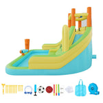 VEVOR piepūšamā lēkāšanas pils ar ūdens slidkalniņu, 4050 × 3470 × 2560 mm piepūšamā atrakcija ar kāpšanas sienu, diviem augstiem slidkalniņiem, šļakatu baseinu un mini futbola zonu, paredzēta 3–4 bērniem vecumā no 3 līdz 8 gadiem