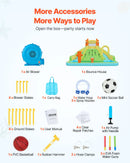 VEVOR piepūšamā lēkāšanas pils ar ūdens slidkalniņu, 4050 × 3470 × 2560 mm piepūšamā atrakcija ar kāpšanas sienu, diviem augstiem slidkalniņiem, šļakatu baseinu un mini futbola zonu, paredzēta 3–4 bērniem vecumā no 3 līdz 8 gadiem