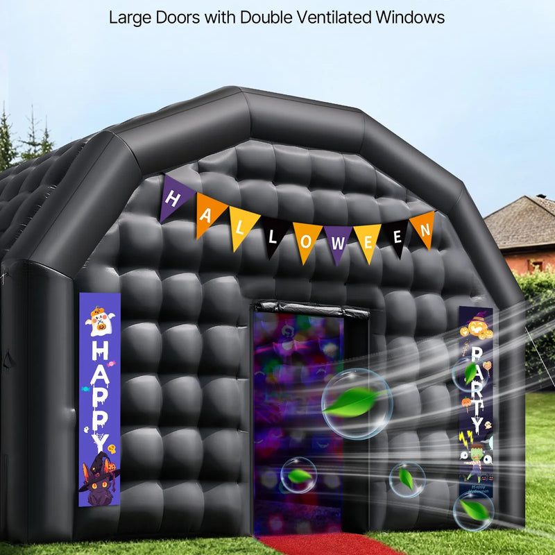 8 × 6 × 4 m piepūšamā ballīšu telts ar 1100 W gaisa pūtēju un smilšu maisiem, ventilējama piepūšamā telts ar 2 logiem, piemērota pasākumiem, dzimšanas dienām un kāzām