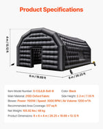 8 × 6 × 4 m piepūšamā ballīšu telts ar 1100 W gaisa pūtēju un smilšu maisiem, ventilējama piepūšamā telts ar 2 logiem, piemērota pasākumiem, dzimšanas dienām un kāzām